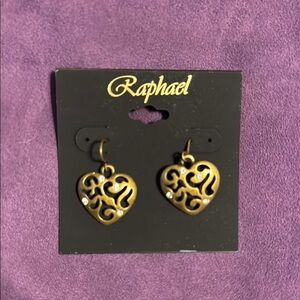 Gold Heart Filigree Dangle Earrings